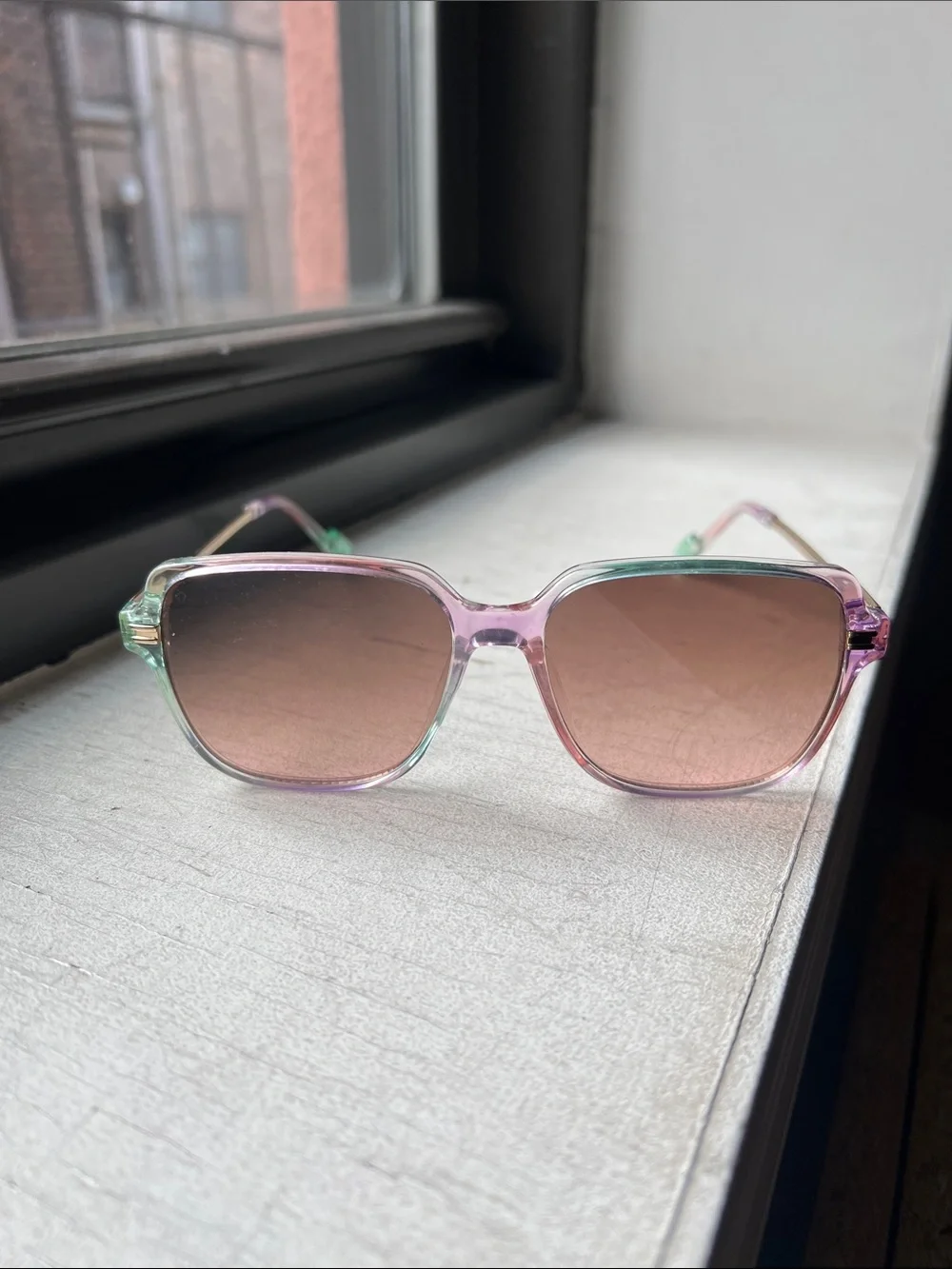 Pastel Pink & Green Gradient Square Sunglasses